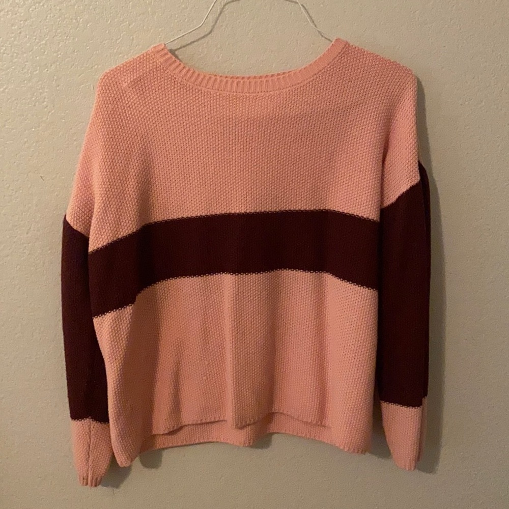 Pink and Maroon Color Block Tunic Sweater